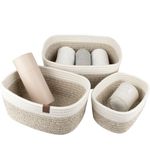 LA JOLIE MUSE Storage Baskets, Cotton Rope Woven Bathroom Storage Basket Set of 3, Small Basket Box Organizer Bins With Handles