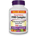 Webber Naturals Vitamin B100 Complex, Timed Release, 140 Tablets, Supports Energy Production and Metabolism, Vegan