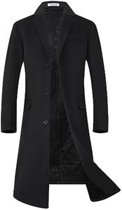 ELETOP Men's Trench Coat Long Wool Coat Winter Classic Overcoat Top Pea Coat, 1801 Black Long, Medium