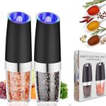 AVNICUD Electric Salt and Pepper Grinder Set, Automatic Pepper Grinder, Gravity Pepper Mill, Battery-Operated with Adjustable Coarseness, LED Light, One Hand Operated(Black 2Pack)