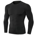 Black Men's Compression Shirts Long Sleeve Cooling Running Top Workout Gym Shirts Sports Baselayer Crew-Neck