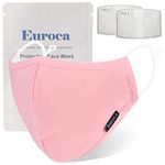 Euroca 3 Layers Face Masks Reusable Washable Breathable Made from Cotton Fabric With Nose Clip Adjustable Ear Loop For Adult - 2 Filters Included (Pink)