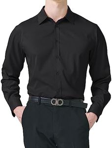 H2H Men's Dress Shirts Regular Fit Stretch Wrinkle Free Button Down Shirts, Cmtstl145-black, Small