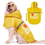 GreenJoy Dog Raincoat with Cute Print - Waterproof Dog Rain Jacket with Reflective Strips and Leash Hole,Adjustable Dog Rain Coat for Small,Medium and Large Dogs (Yellow (I Love My Dad), Medium)