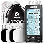 AUVON 4 Outputs TENS Machine for Pain Relief, TENS EMS Muscle Stimulator with 24 Modes, 2" and 2"x4" TENS Electrodes Pads (Black)