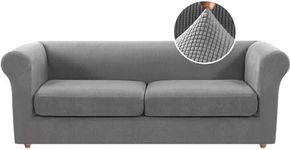 H.VERSAILTEX 3 Pieces Couch Covers for Dogs Stretch Chesterfield Couch Covers for 2 Cushion Couch Sofa Mid Century Deep Seat Slip Covers for Sofas/Couches Thicker Jacquard Fabric(Medium-XL Sofa, Dove)