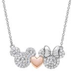 Mickey and Minnie Mouse Silver and Rose Gold Stone Set Necklace N901907TZWL-18.PH, one size