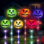 Janiyfo Halloween Decorations Pumpkin Solar Lights Outdoor, 6 Pack Outside Waterproof Pumpkin Pathway Lights, Halloween Solar Powered Stake Lights for Garden Patio Porch Yard Lawn Grave