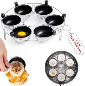 Eggssentials Egg Poacher Insert Stainless Steel Poached Egg Cooker Eggs Poaching Cup PFOA Free Egg Poachers Nonstick, 9 inches Rack, 6 Poached Cups