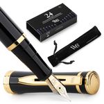 Wordsworth & Black Fountain Pen Set, 18K Gilded Medium Nib, Includes 24 Pack Ink Cartridges, Ink Refill Converter & Gift Pouch, Gold Finish, Calligraphy, [Black Gold], Perfect for Men & Women