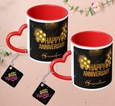 NH10 DESIGNS Happy Anniversary Printed Heart Handle Mug with Keychain (Pack of 2) for Grandma and Grandpa Marriage Anniversary Gift for Dada Dadi Best Gift for Wedding Anniversary- HA2BBGHHRMKV 10