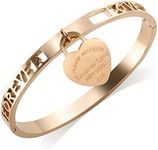 Gold Engraved Bangle Bracelets for Women with Dangling Heart, 6.5 inches Stainless Steel Dainty Stackable Elegant Bangle Jewelry, one size, Stainless Steel, no gemstone