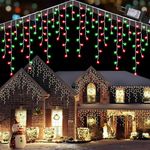 Toodour Red & Green Christmas Icicle Lights Outdoor, 360 LED 29.5ft 8 Modes Fairy Icicle String Lights with 60 Drops, Led Christmas Twinkle Lights for Holiday, Party, Wedding, Eaves, Christmas Decor