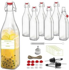 6 Pack [0.48 Liter / 16 fl. oz.] Square Swing Top Glass Bottles–Airtight Flip Top Brewing Bottles for Kombucha, Beer, Wine, Kefir, Soda – Includes Funnel, 2 Pourers, 12 Seals, 6 Labels & Jute Twine