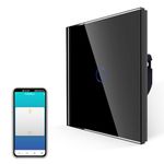 JIMEIDA Smart Touch Light Switch, Alexa Switch Work with Google Home, Timer, Multi-Way Control by Smart Life APP, Black Screwless Glass Plate and LED Backlight, 1 Gang