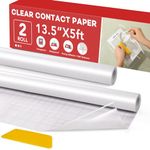 2 Rolls Clear Contact Paper Peel and Stick Book Covers for Soft Cover Books 13.5 in x 5 ft,Clear Adhesive Liner for Paperback Textbook Hard Covers Documents