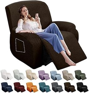 YEMYHOM 4 Pieces Stretch Recliner Slipcover Latest Jacquard Recliner Chair Cover with Side Pocket Anti-Slip Fitted Recliner Cover Couch Furniture Protector with Elastic Bottom (Recliner, Dark Coffee)