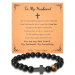 To My Husband Birthday Gift Ideas Black Beaded Bracelet for Men Hubby Husband Christmas Gifts for Husband Cross Bead Bracelet for Hubby Huaband Anniversary Valentines Day Gifts for Men Him