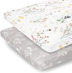 Pobibaby - 2 Pack Premium Pack N Play Sheets Fitted for Standard Pack and Plays and Mini Cribs - Ultra-Soft Jersey Knit, Stylish Floral Pattern, Safe and Snug for Baby (Wildflower)