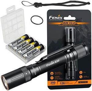 Fenix E20 V2.0 350 Lumens Flashlight with 4 Extra AA Batteries and a Lightjunction Battery Case