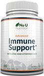 Immune Support - Vitamin C 1200mg and Zinc 40mg & Vitamin D3 1000IU - 180 Vegetarian Capsules - 3 Month Supply - Made in The UK - Nu U Nutrition