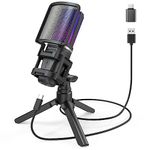 zealsound USB Microphone, RGB Gaming Microphone for PC Mac Phone, PS4&5, Cardioid Condenser Mic w/USB-C adapter,Quick Mute,Tripod Stand,Pop Filter for Streaming Discord Podcasts Twitch YouTube,A68