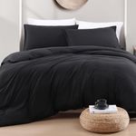 LANE LINEN Queen Duvet Cover Set 3 Piece - Prewashed Soft Brushed Microfiber Bedding with Zipper - Includes Duvet Cover & 2 Shams - Black