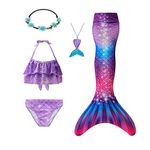 Mermaid Tail Swimsuit for Swimming Mermaid Tails for Girls Cola De Sirena Para Princess Bikini Bathing Suit Set (DZ13,4T)