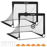 SONGMICS Football Goal Set of 2, Kids Football Training Equipment, Portable Football Nets with Targets and Training Cones, for Garden, Park, Beach, Fibreglass Structure, Black SZQ422B01