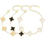 AIPPK 18K Gold Plated Clover Bracelet Set for Women Lucky Four Leaf Bracelets Jewelry Christmas Gifts for Women Teen Girls (White+Black+Gold), Metal, no gemstone