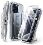 SUPCASE for iPhone 15 Pro Max Case with Screen Protector (Unicorn Beetle Pro), [Built-in Stand & Belt-Clip] [Military-Grade Protection] Full Body Heavy Duty Phone Case for iPhone 15 Pro Max, Clear