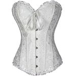 PhilaeEC Women's Plus Size Bridal Lingerie Lace up Satin Boned Corset + G-string (White, 5XL)