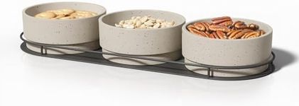 Libken Dip Serving Tray - Snack Platter Round - Ceramic Serving Tray - Chip & Dip Sets with 7 Stackable 3oz Bowls and 1x14 oz Bowl - Dishwasher, Microwave and Oven Safe (Scandinavian Design)