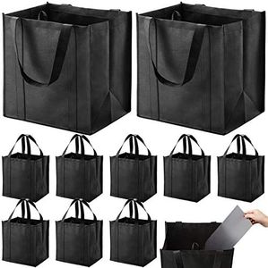 NERUB Set of 10 Reusable Grocery Bags Heavy Duty Shopping Bags Large Grocery Totes with Reinforced Bottom Super Sturdy Handles, Black