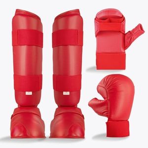 6 Pieces Karate Sparring Gear Set Including Karate Gloves Karate Shin Guards Karate Shoes Training Sparring Gear Equipment for Beginners Adults (Medium, Red)