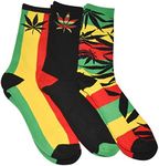 Mens Marijuana Leaf Socks Rasta Multicolored 3 Pairs, Size 6-12.5, Rasta, 6-12