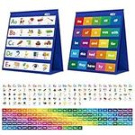 Desktop Pocket Chart, 120 Dry-Erase Double Sided Cards Includes 26 Letters with Images and 120 First Words, Self-Standing Tabletop Pocket Chart for Kids Teacher Classroom Home Use (13 X 12inch)