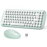 Wireless Keyboard and Mouse Set, 2.4G Wireless Retro Typewriter Keyboard, Cute Round Key Caps Wireless Keyboard Mouse Combo, Keyboard Mouse Wireless For Windows, PC, Laptop, UK Layout(Green)