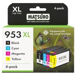 Matsuro 953 XL Multipack Ink Cartridges Replacement for HP 953 XL with Upgraded Chip Compatible for HP Officejet pro 7720 7730 7740 8210 8710 8715 8720 8725 8730 (1x Black XL & 1x C/M/Y)