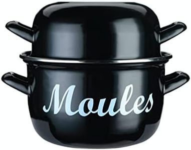 KitchenCraft Mussel Pot, World of Flavours, Enamel Dual-Purposed Lid, Medium 18 cm (6.5''), Black