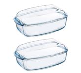 Pyrex Essentials Glass Rectangular Casserole Dish with Lid 6.5L Transparent (Pack of 2)