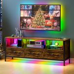 yoofun LED TV Stand Cabinet for 55” to 70 Inches Televisions, Farmhouse TV Console Unit with RGB 24 Colors, Industrial Entertainment Center for Living Room Bedroom (Holzmaserung braun)