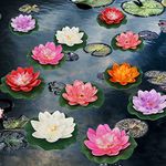 Happy Trees Artificial Floating Foam Lotus Flower with Water Lily Pad, Lifelike Ornanment Perfect for Home Garden Pond Decoration, 12 Pack