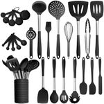 Home Hero Silicone Kitchen Utensils Set, Silicone Cooking Utensils Set, Dishwasher Safe Stainless Steel, Silicone Utensils For Cooking, Spatula Set Silicone Heat Resistant (26 Pcs - Black)