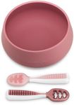 NumNum Suction Bowl + Pre-Spoon GOOtensils Self Feeding Set for Babies & Toddlers | Baby Spoon Set (Stage 1+ 2) | 100% Food Grade Silicone BPA-Free | Strong Suction | 4 months+ (Mauve)