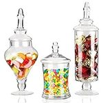 BELLE VOUS 3 Pack Clear Glass Apothecary Candy Storage Jar Set - Decorative Victorian Canister Jars with Lids for Wedding & Home - For Food, Sweet Buffet, Cookies, Kitchen Display & Party