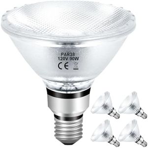 Jaenmsa PAR38 Halogen Flood Light Bulbs 90W 120V, 4Pcs Halogen PAR38 90W Light Bulbs Dimmable with E26 Base, 2700K Warm White, 4050 Lumens for Indoor and Outdoor