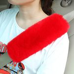 4 Pack Faux Sheepskin Car Seat Belt Pads Seatbelt Protector Soft Comfort Seat Belt Shoulder Strap Cover Harness Pad for Neck and Shoulder (Red)