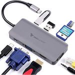 Vaku Luxos® USB Hub Type C HYPERION 9IN1 multiport 3.0 High-Speed Adapter connector (5GBPS) data transfer Converter Extension with HDMI, PD Port, VGA, RJ45 LAN, 3.5mm Audio, SD/TF Card Reader docking station Compatible with Macbook Air Pro (M1, M2 etc), iPad Pro Air, Laptop, and Other Type C Mobile & Devices