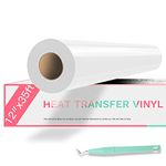 HTVRONT HTV Vinyl Rolls Heat Transfer Vinyl - 12" x 35ft White HTV Vinyl for Shirts, Iron on Vinyl for Cricut & Cameo - Easy to Cut & Weed for DIY Heat Vinyl Design (White)